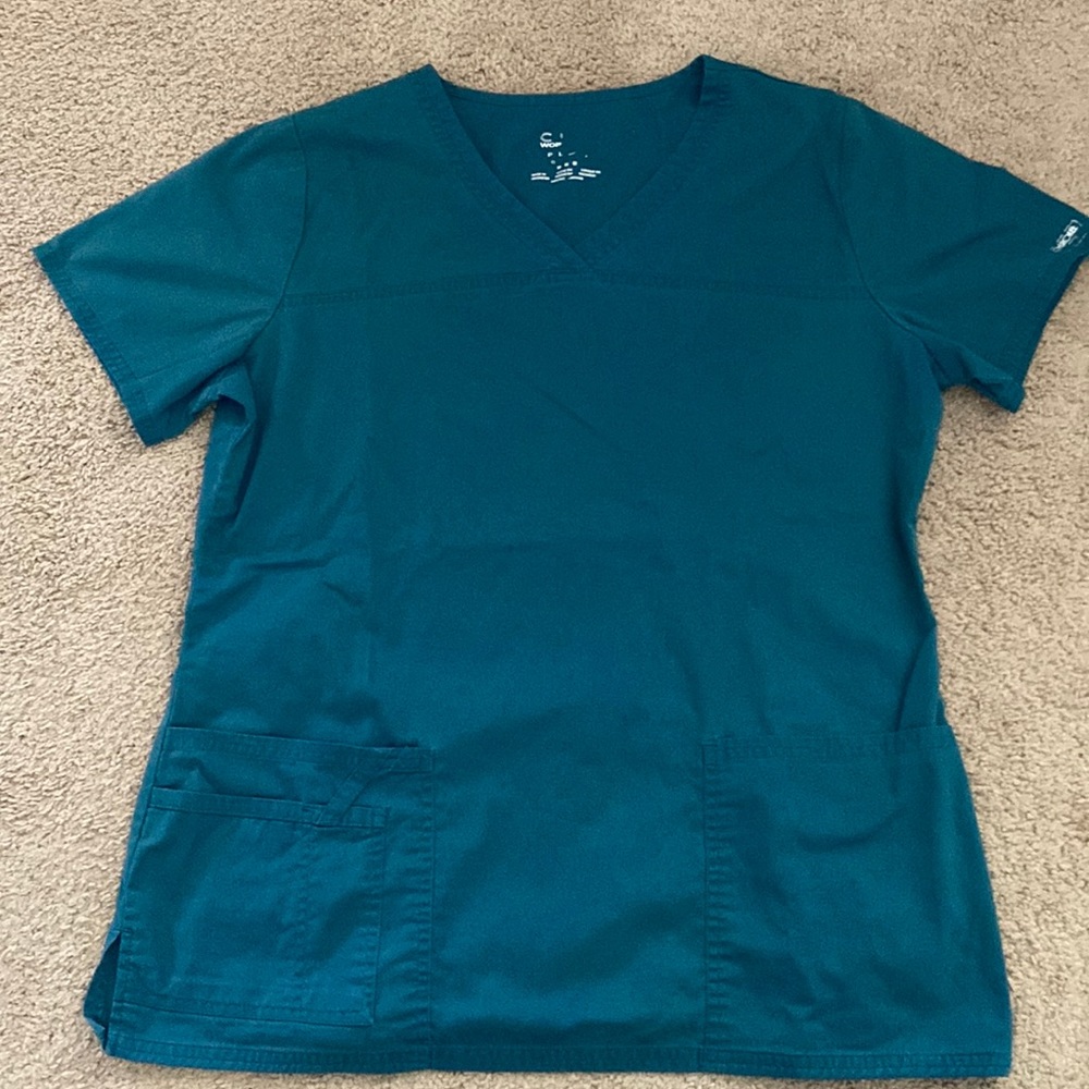 SCRUBS- Caribbean Blue Shaped V Neck Top Size M- Cherokee